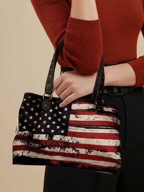 Montana West Distressed American Flag Tote in Red, White & Blue